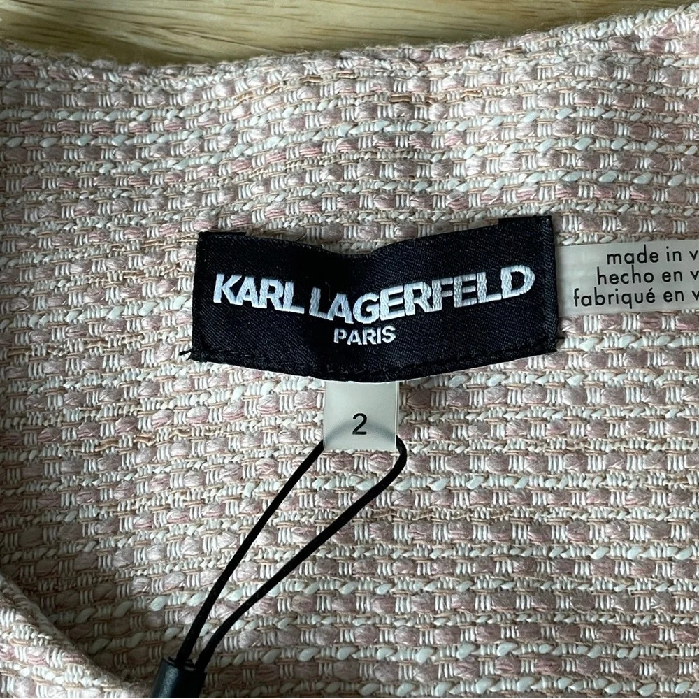 New! Karl Lagerfeld Paris Tweed Fringe Jacket pink nwt 29610 - Picture 14 of 16